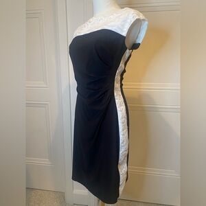 Ralph Lauren Black Sheath Midi Dress Cap Sleeve White Lace Detail NWT Size 6